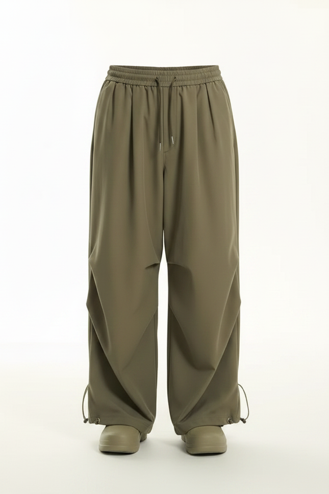 Pantalon Parachute Vert Kaki Ample Cordon Décontracté Homme - Polyester - vue 3