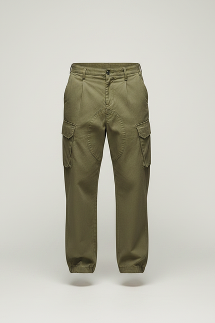 Pantalon Parachute Vert Militaire Cargo Ample Coton Homme - Kaki - vue 3