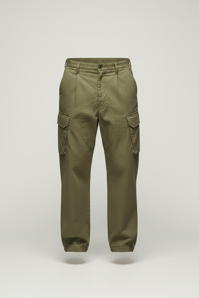Pantalon Parachute Vert Militaire Cargo Ample Coton Homme - Kaki - vue 3
