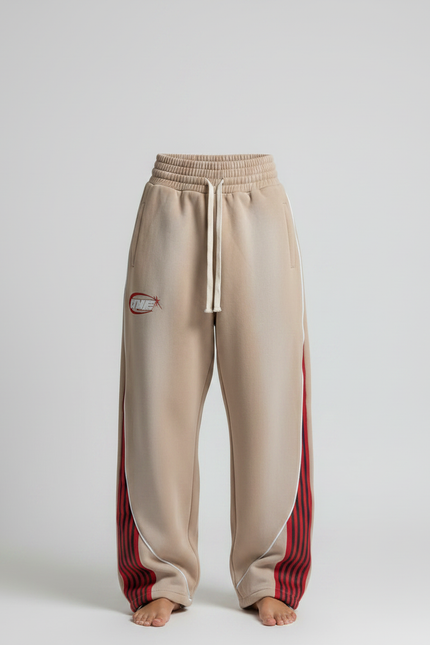 Pantalon Parachute Beige Ample Rayures Rouges Streetwear - Molleton - vue 3