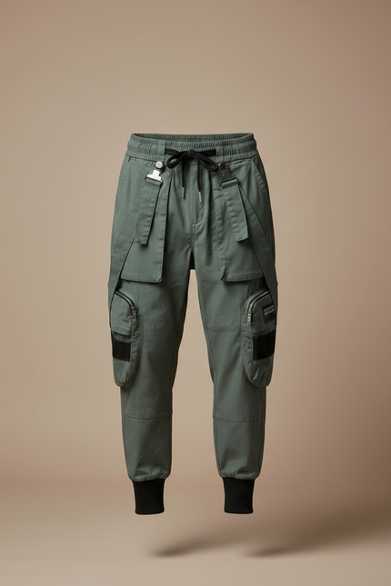 Pantalon Parachute Kaki Cargo Multipoches Décontracté Homme - Toile - vue 3