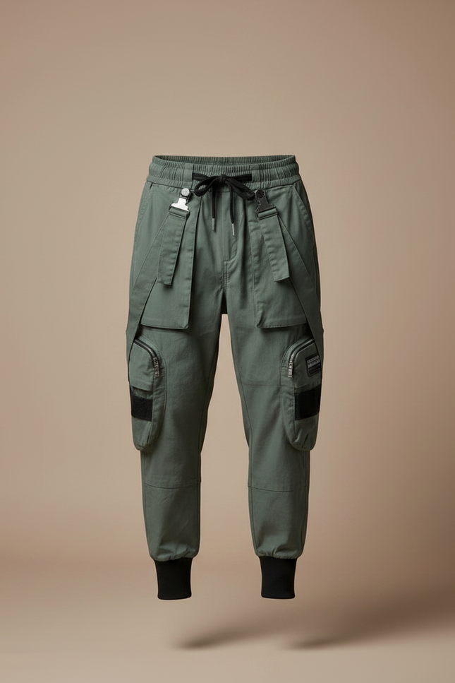 Pantalon Parachute Kaki Cargo Multipoches Décontracté Homme - Toile - vue 3
