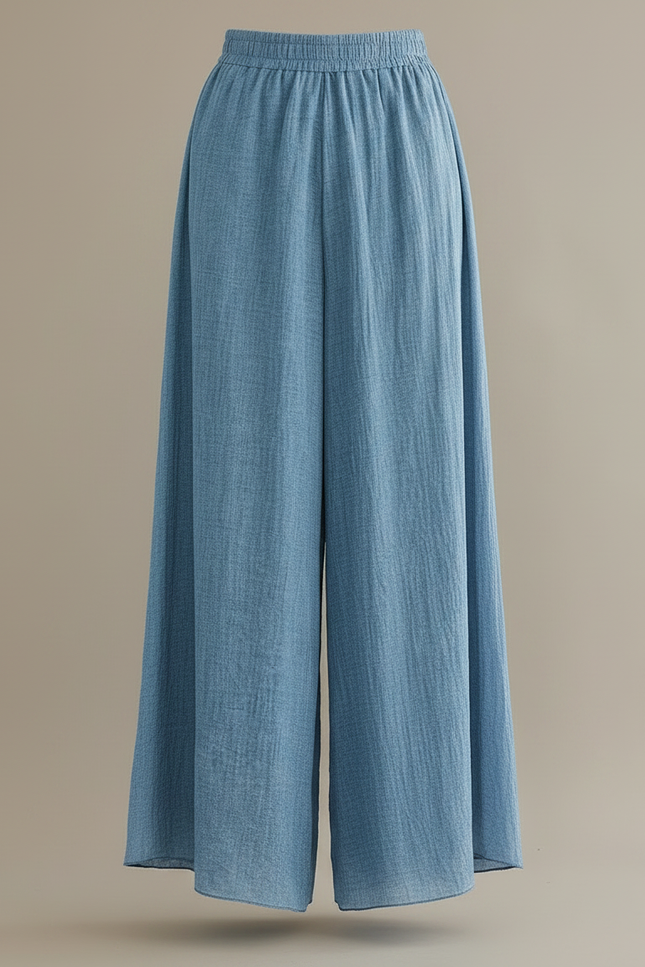 Pantalon Parachute Bleu Ciel Lin Ample Fluide Femme - vue 3