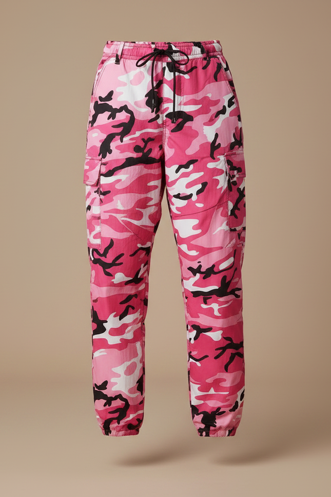 Pantalon Parachute Rose Camouflage Cargo Ample Femme Moderne - Polyester - vue 3
