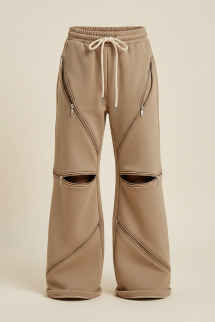 Pantalon Parachute Marron Zippé Ample Décontracté Enfant - Camel Molleton - vue 3