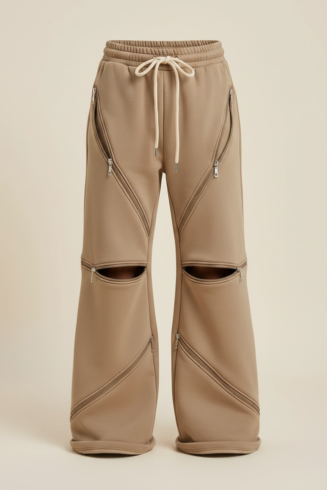 Pantalon Parachute Marron Zippé Ample Décontracté Enfant - Camel Molleton - vue 3
