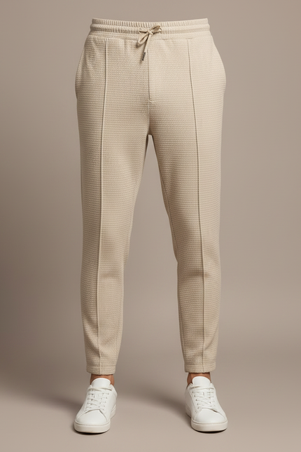 Pantalon Parachute Beige Texturé Slim Décontracté Cordon - Maille - vue 3