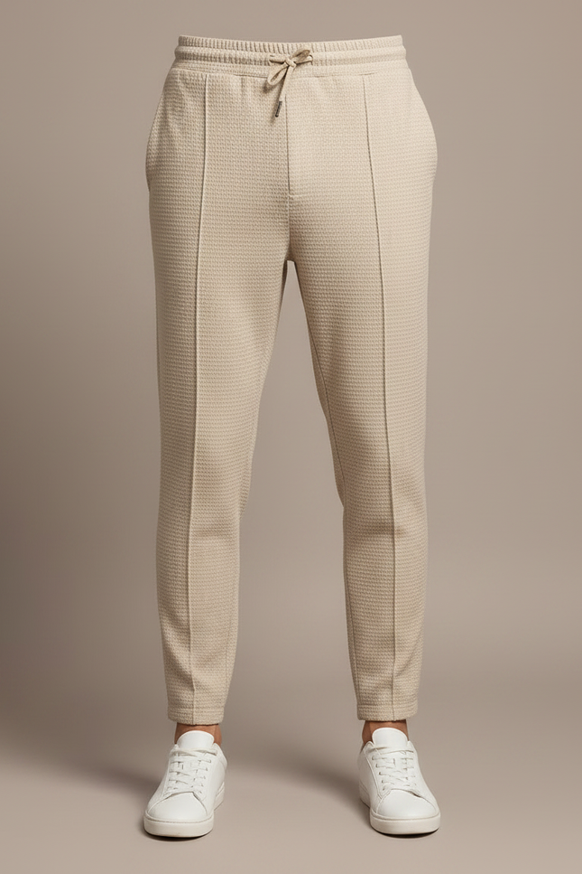 Pantalon Parachute Beige Texturé Slim Décontracté Cordon - Maille - vue 3