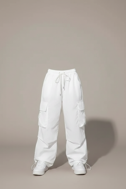 Pantalon Parachute Blanc Cargo Ample Streetwear Enfant - Polyester - vue 3
