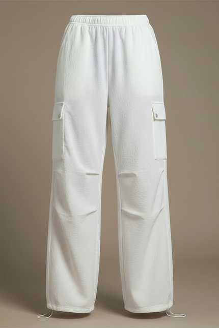 Pantalon Parachute Blanc Ample Cargo Taille Haute - Molleton - vue 3
