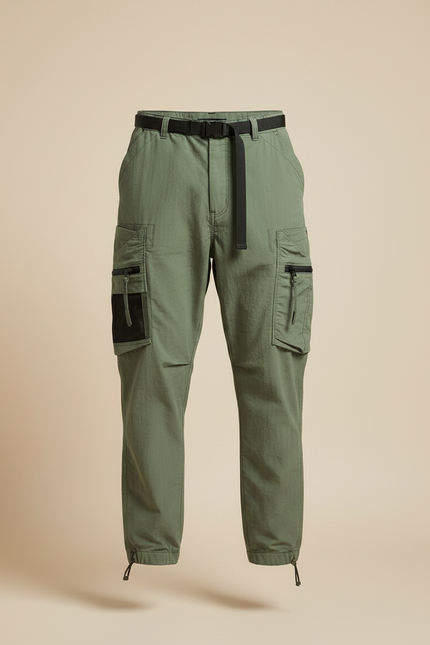 Pantalon Parachute Vert Cargo Ample Fonctionnel Homme - Polyester - vue 3