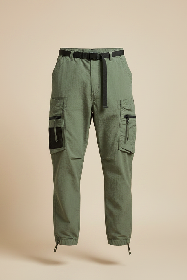 Pantalon Parachute Vert Cargo Ample Fonctionnel Homme - Polyester - vue 3
