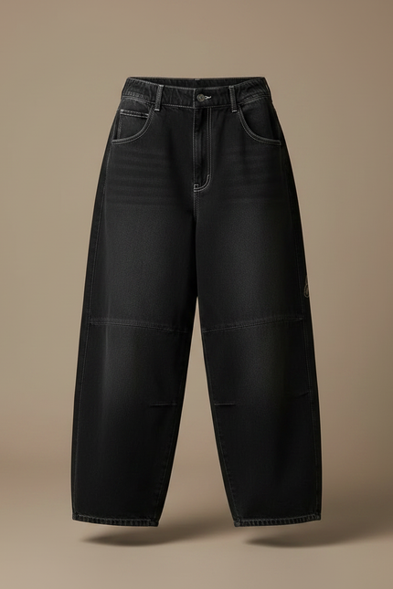 Pantalon Parachute Noir Ample Denim Imprimé Femme - Jean - vue 3