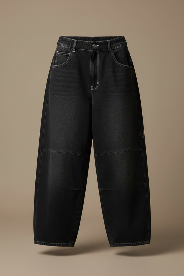 Pantalon Parachute Noir Ample Denim Imprimé Femme - Jean - vue 3