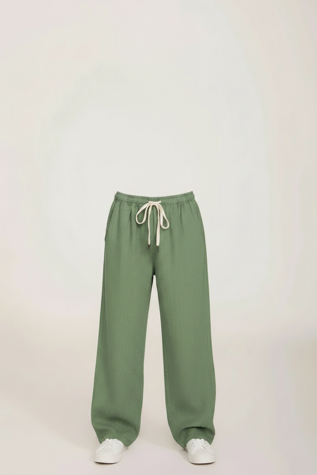 Pantalon Parachute Vert Ample Lin Décontracté Garçon - vue 3