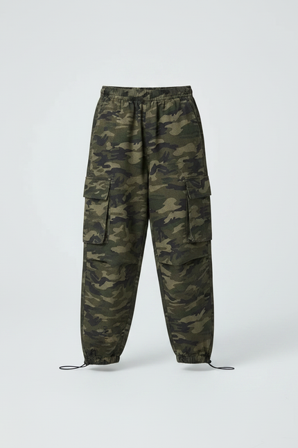 Pantalon Parachute Camouflage Cargo Ample Unisexe - Kaki Molleton - vue 3
