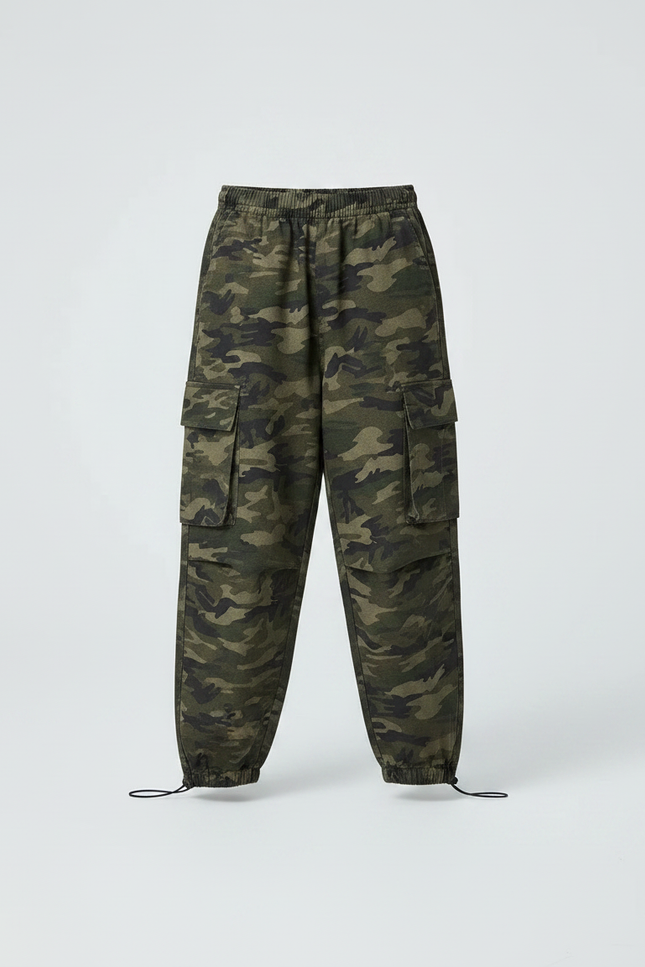 Pantalon Parachute Camouflage Cargo Ample Unisexe - Kaki Molleton - vue 3