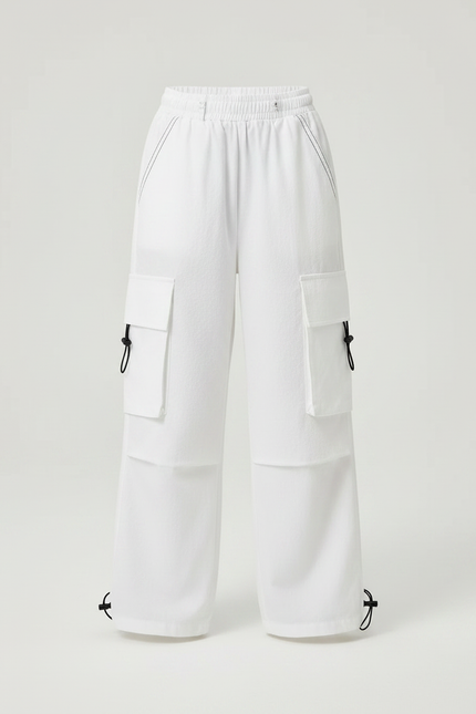 Pantalon Parachute Blanc Cargo Ample Casual Fille - Toile - vue 3