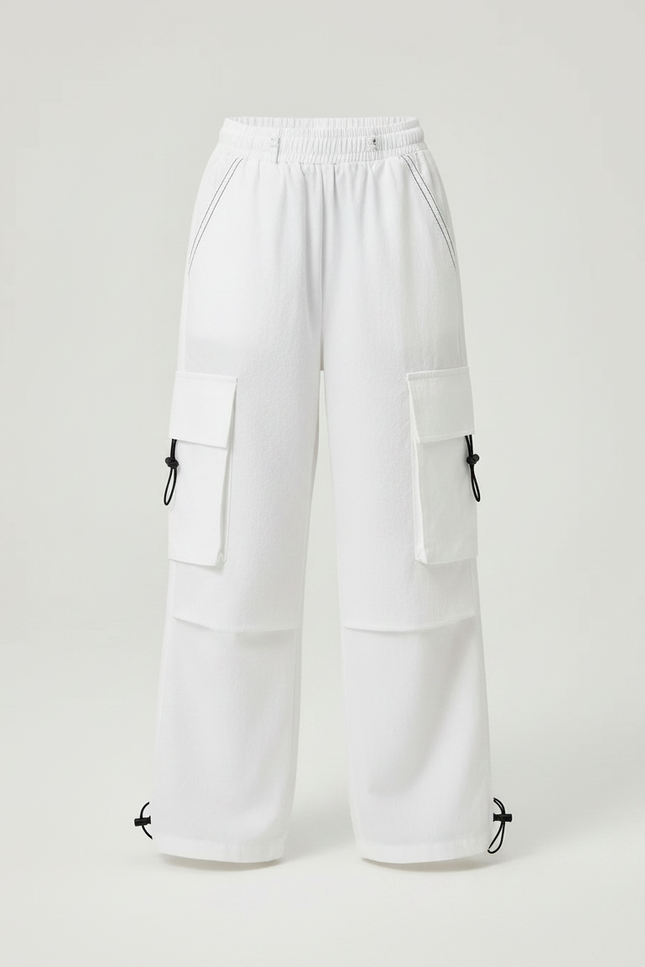 Pantalon Parachute Blanc Cargo Ample Casual Fille - Toile - vue 3