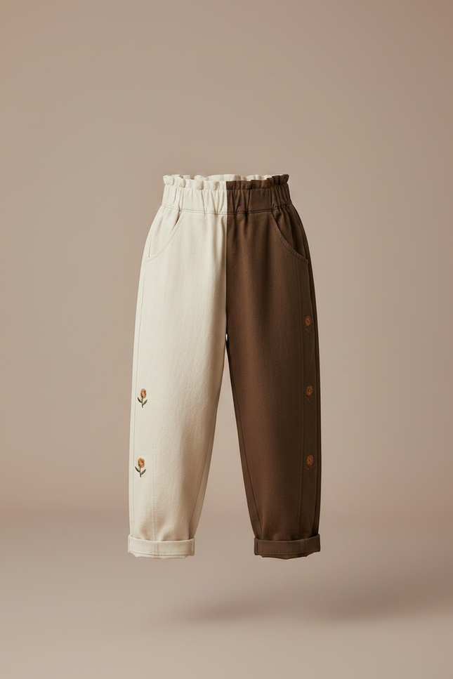 Pantalon Parachute Bicolore Coton Ample Broderie Enfant - Multicolore Molleton - vue 3