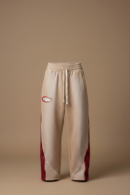 Pantalon Parachute Beige Ample Rayures Rouges Décontracté - Molleton - vue 3