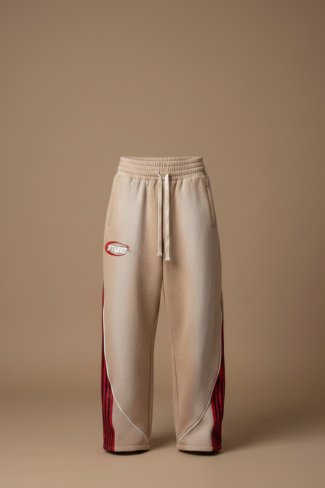 Pantalon Parachute Beige Ample Rayures Rouges Décontracté - Molleton - vue 3