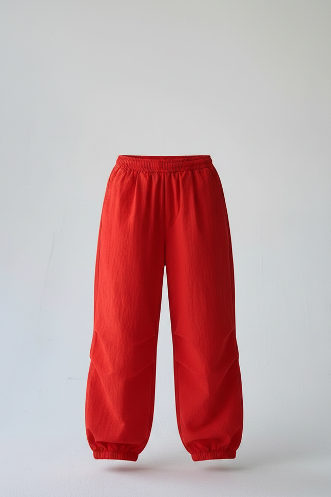Pantalon Parachute Rouge Ample Fluide Taille Élastique - Polyester - vue 3