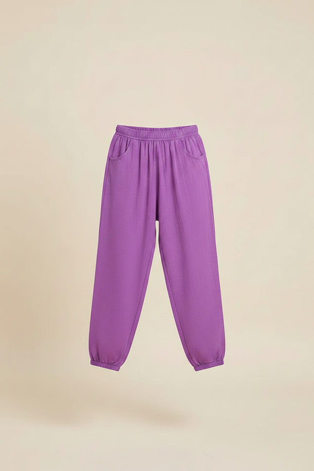 Pantalon Parachute Violet Fluide Coton Ample Enfant - vue 3