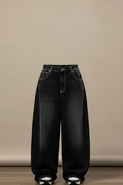 Pantalon Parachute Délavé Noir Ample Denim Femme Y2K - Jean - vue 3