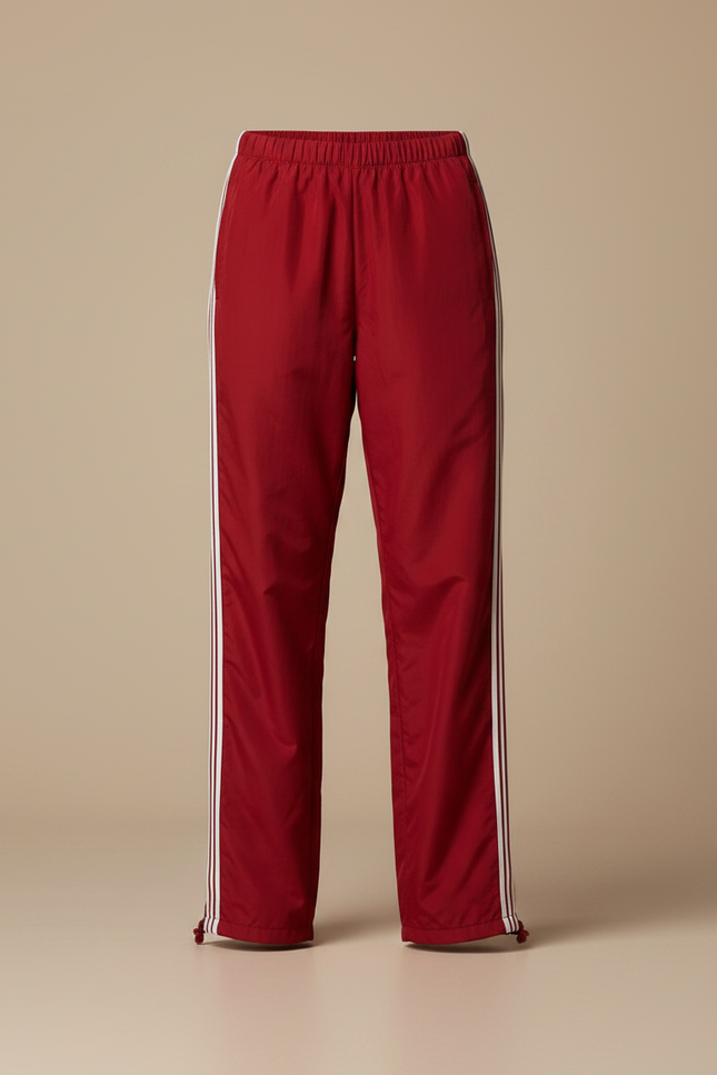 Pantalon Parachute Rouge Ample Sport Rayures Blanches - Polyester - vue 3