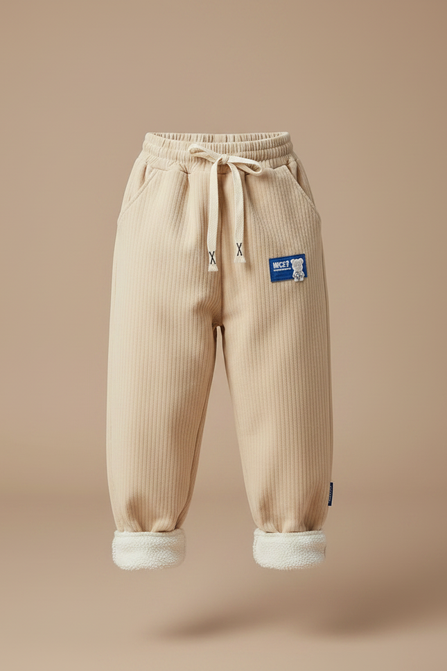 Pantalon Parachute Beige Côtelé Doublé Chaud Enfant - Cordé - vue 3