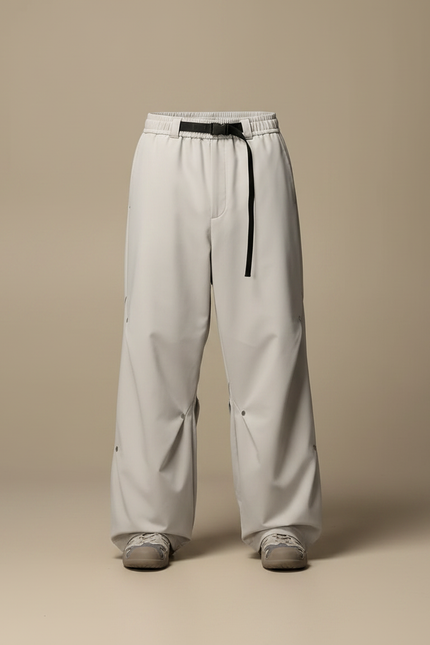 Pantalon Parachute Gris Clair Ample Ceinture Décontracté - Polyester - vue 3