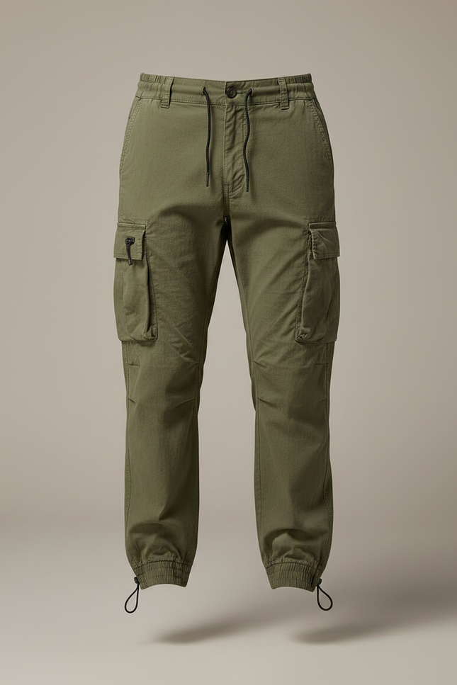 Pantalon Parachute Vert Cargo Cordon Jogger Homme - Kaki Toile - vue 3