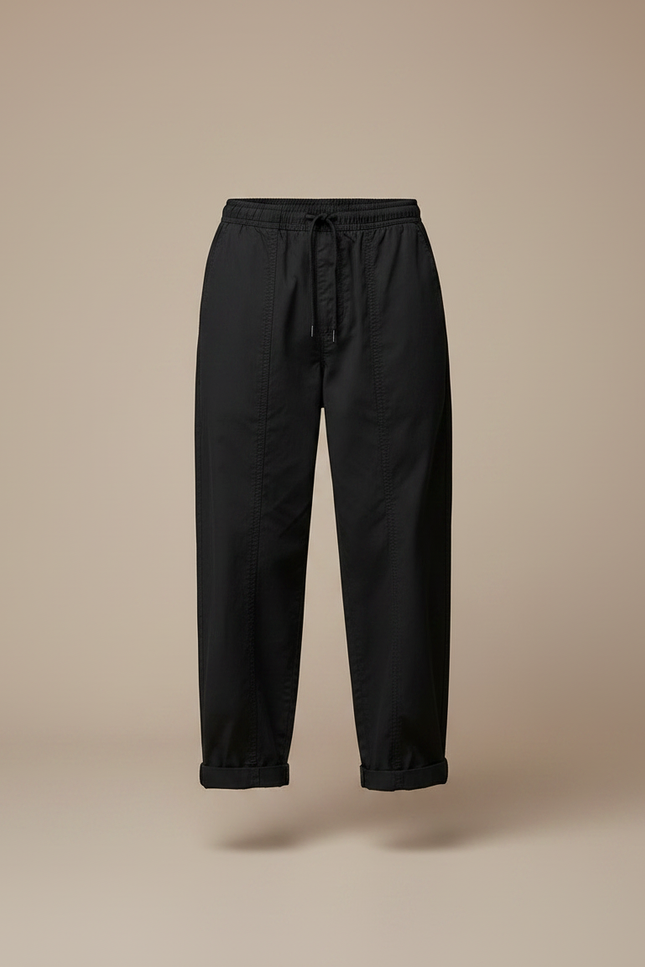Pantalon Parachute Noir Ample Coton Décontracté Cordon - vue 3