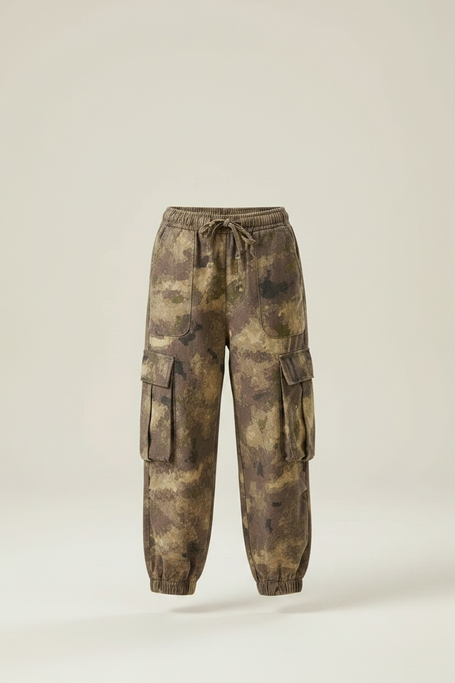 Pantalon Parachute Fille Kaki Cargo Toile - Molleton - vue 3