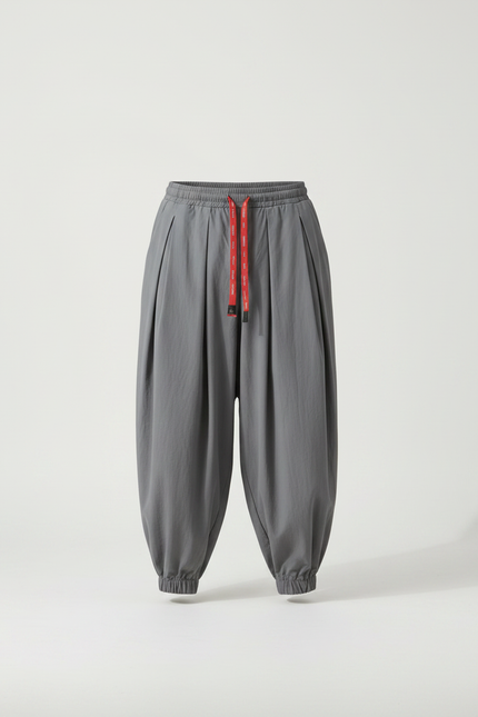 Pantalon Parachute Gris Ample Lin Décontracté - vue 3