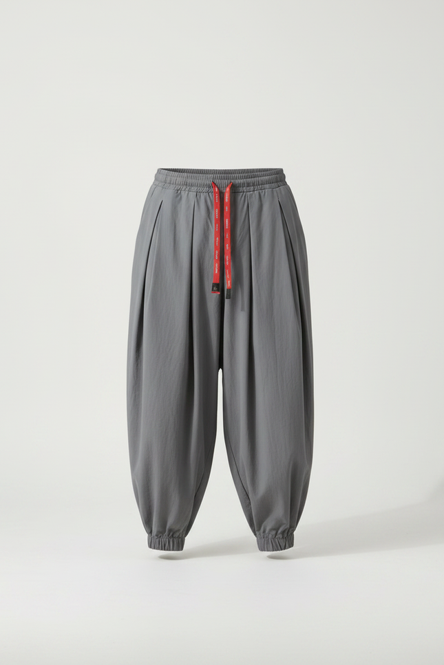 Pantalon Parachute Gris Ample Lin Décontracté - vue 3