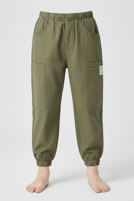 Pantalon Parachute Vert Ample Décontracté Enfant Coton - Kaki - vue 3