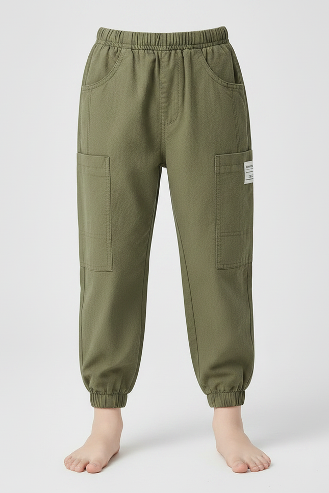 Pantalon Parachute Vert Ample Décontracté Enfant Coton - Kaki - vue 3