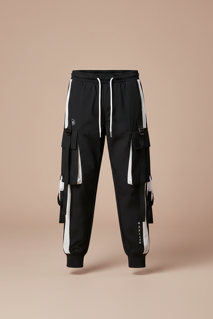 Pantalon Parachute Noir Cargo Cordon Ample Enfant - Polyester - vue 3