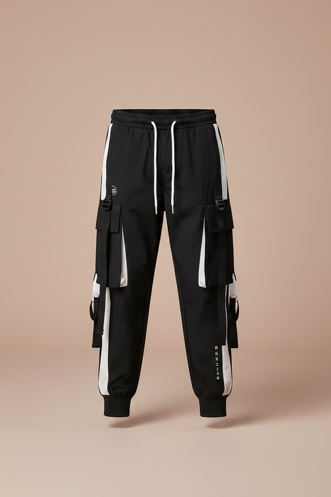 Pantalon Parachute Noir Cargo Cordon Ample Enfant - Polyester - vue 3