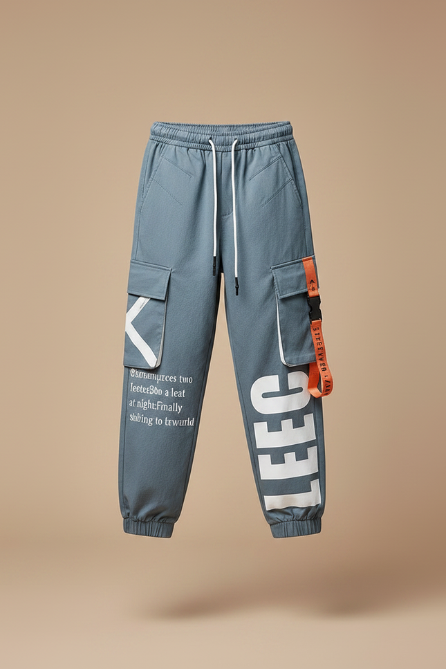 Pantalon Parachute Gris Cargo Imprimé Ample Streetwear - Toile - vue 3