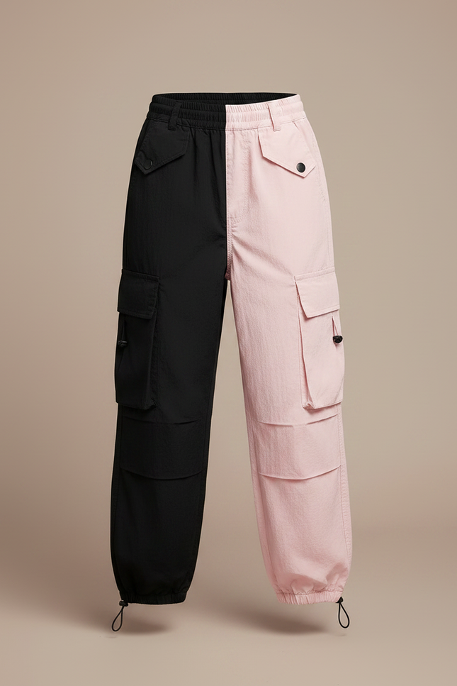 Pantalon Parachute Noir Rose Bicolore Cargo Fluide Fille - Multicolore Polyester - vue 3