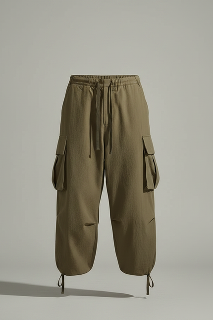 Pantalon Parachute Kaki Ample Streetwear Multipoches Homme - Toile - vue 3