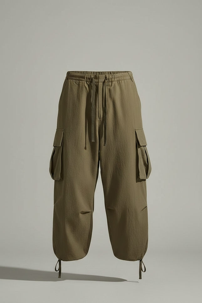 Pantalon Parachute Kaki Ample Streetwear Multipoches Homme - Toile - vue 3