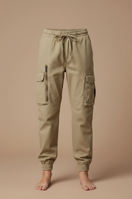 Pantalon Parachute Kaki Cargo Coton Ample Décontracté - vue 3