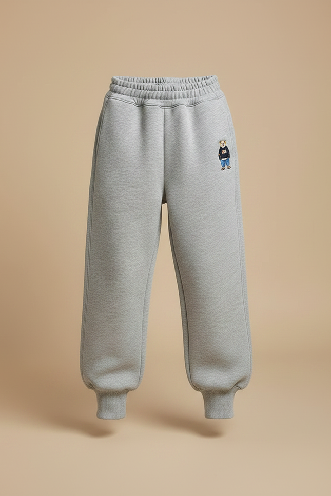 Pantalon Parachute Gris Ample Molleton Enfant Brodé Hiver - vue 3