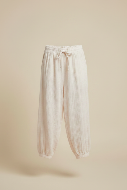 Pantalon Parachute Coton Ample Crème Enfant Doux Fluide - Beige - vue 3