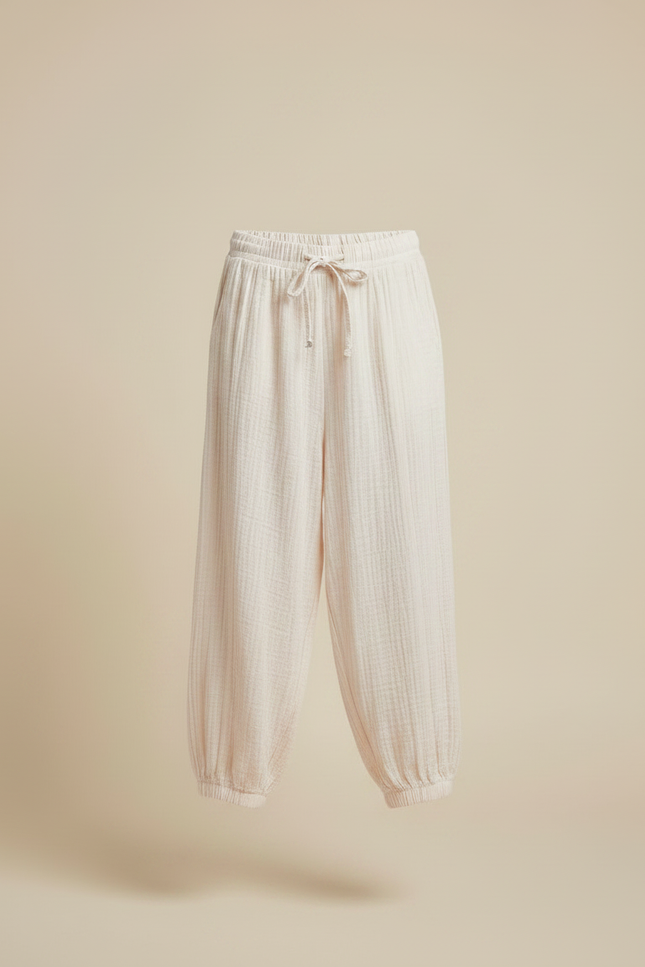 Pantalon Parachute Coton Ample Crème Enfant Doux Fluide - Beige - vue 3