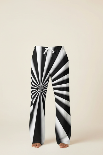 Pantalon Parachute Rayé Noir Blanc Ample Décontracté Cordon - Imprimé Polyester - vue 3